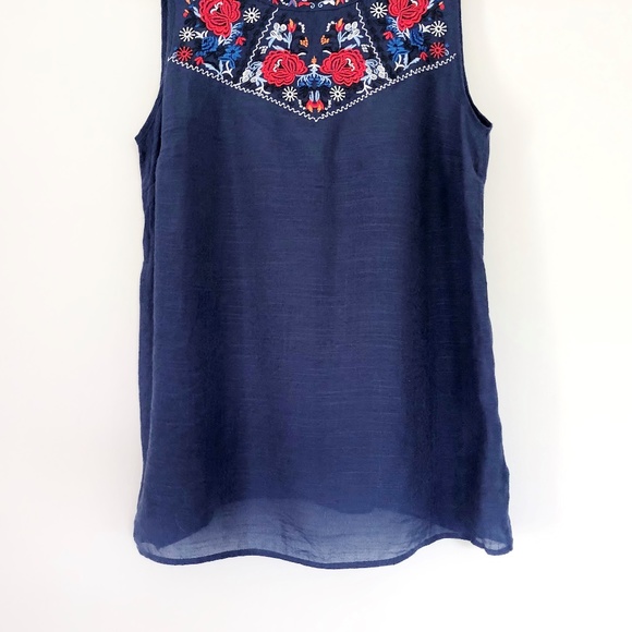 Alyx Navy Blue Floral Embroidered Sleeveless Top - Picture 4 of 6